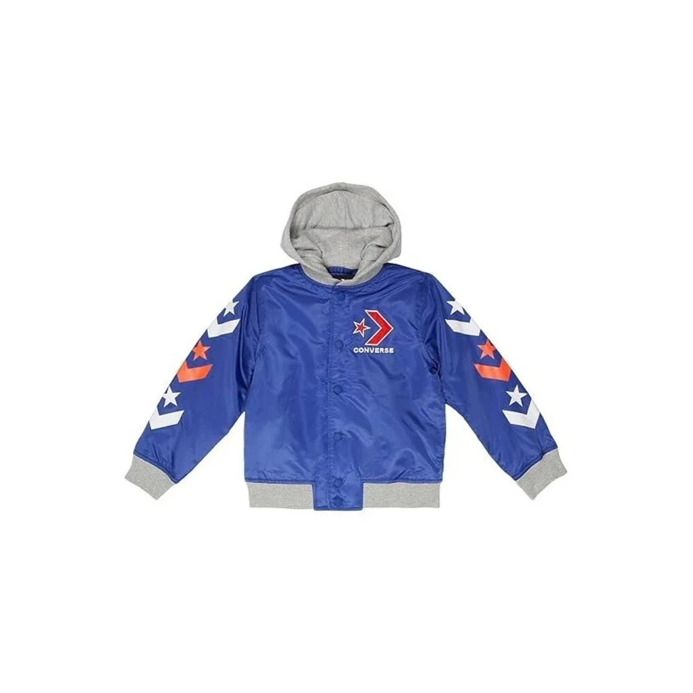 Converse Star Chevron Bomber Jacket Boys Medium Blue Long Sleeve Hooded GBO307